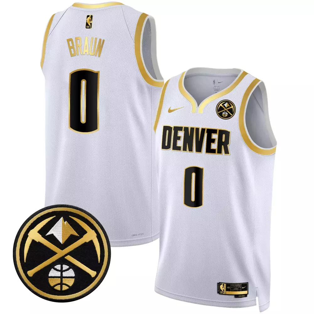 christian braun white gold mens denver nuggets swingman jersey all stitched