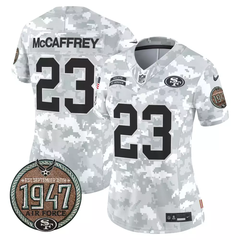 christian mccaffrey air force womens san francisco 49ers 2024 salute to service establishment year patch vapor limited j