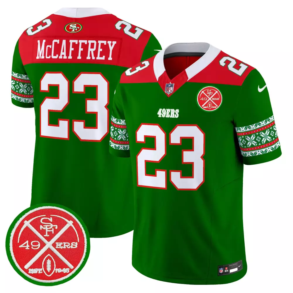 christian mccaffrey color sleeves womens san francisco 49ers super bowl lviii patch vapor jersey v2 all stitched