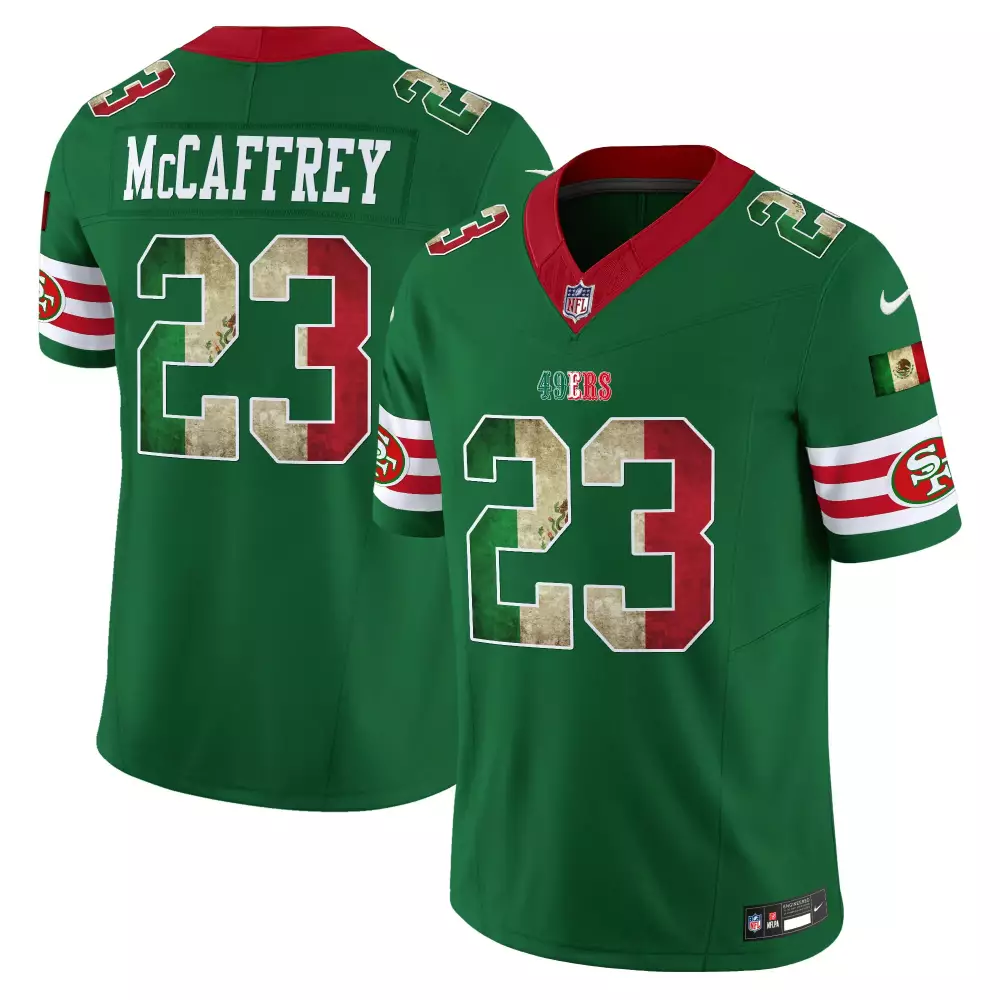 christian mccaffrey color sleeves womens san francisco 49ers super bowl lviii patch vapor jersey v2 all stitched