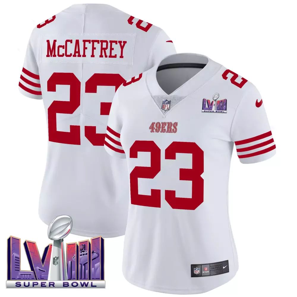 christian mccaffrey white gold mens san francisco 49ers faithful super bowl lviii patch vapor jersey v2 all stitched