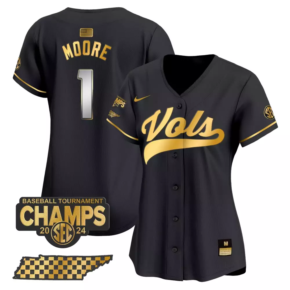 Christian Moore Tennessee Volunteers 2024 Tournament Champions Vapor Premier Limited Jersey | Black Gold Stitched Style | For Men, Women & Youth