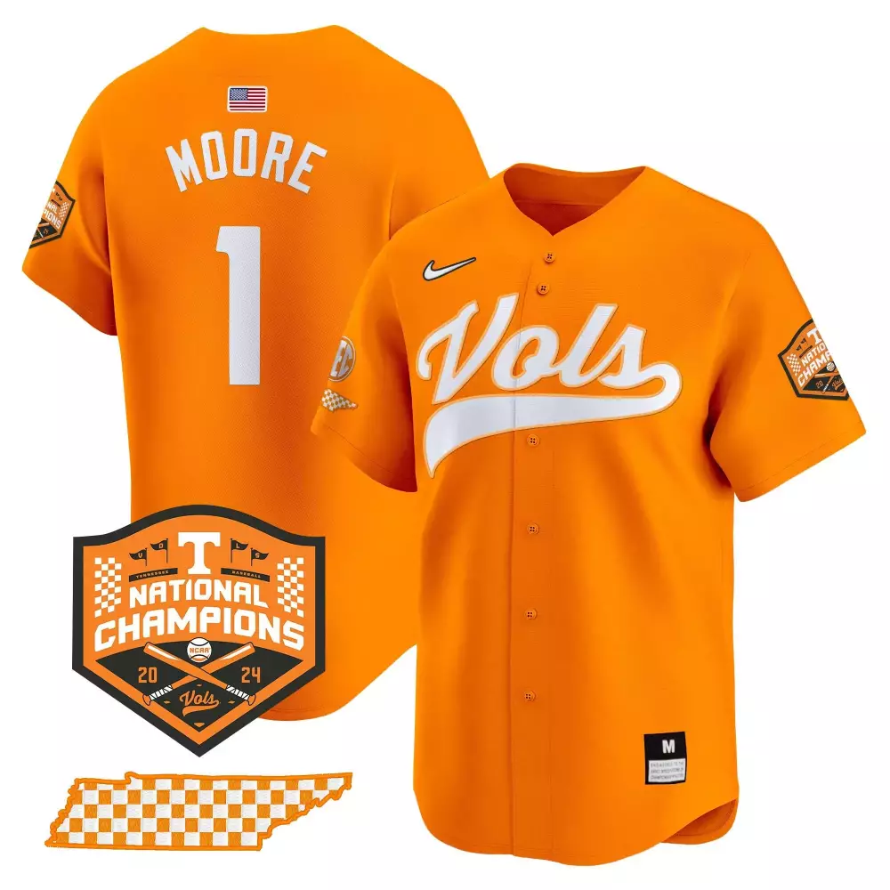 Christian Moore Orange Tennessee Volunteers 2024 Tournament Champions Jersey V2 | Vapor Premier Limited Edition | All Stitched Fan Gear | For Men, Women & Youth