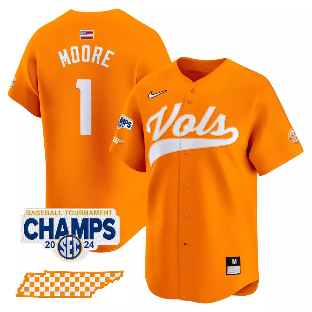Christian Moore Orange Tennessee Volunteers 2024 Tournament Champions Jersey V2 | Vapor Premier Limited Edition | All Stitched Fan Gear | For Men, Women & Youth