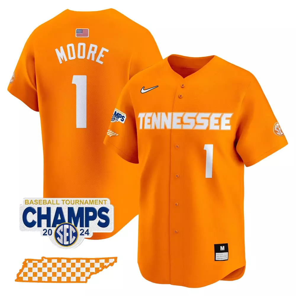 Christian Moore Orange Tennessee Volunteers 2024 Tournament Champions Jersey V2 | Vapor Premier Limited Edition | All Stitched Fan Gear | For Men, Women & Youth