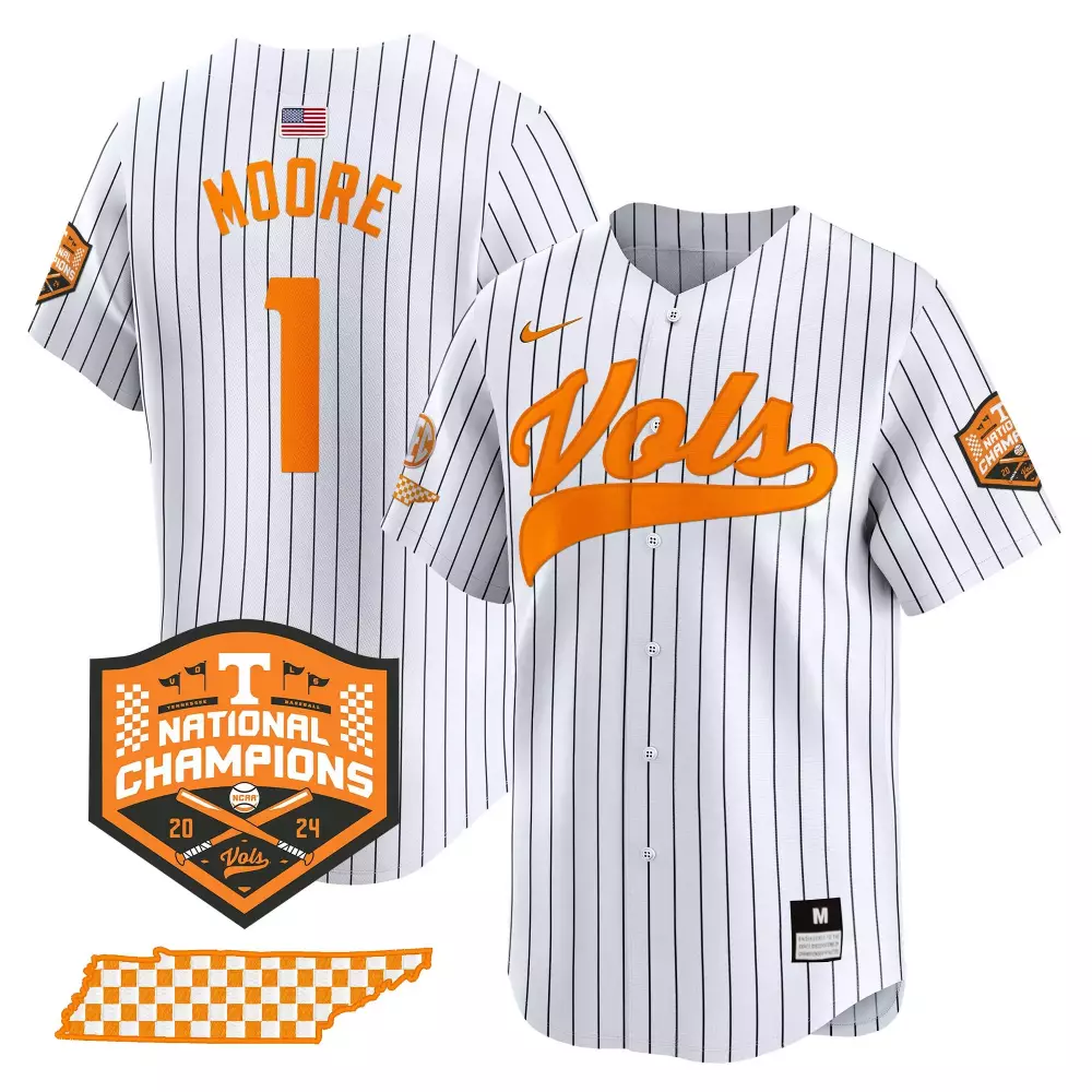 Christian Moore Pinstripe Men's Tennessee Volunteers 2024 Champions Vapor Premier Limited Jersey | All Stitched | Game Day Outfit for Men, Women & Youth