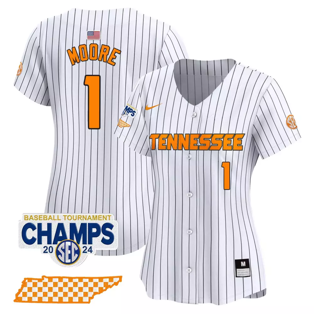 Christian Moore Pinstripe Women's Tennessee Volunteers 2024 Tournament Champions Vapor Premier Limited Jersey V2 | All Stitched | Game Day Outfit for Men, Women & Youth