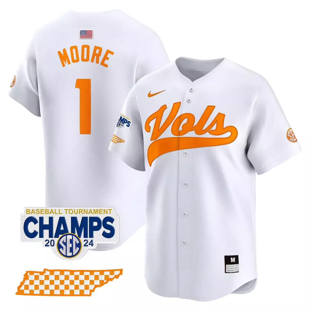 Christian Moore White Men's Tennessee Volunteers 2024 College World Series Vapor Premier Limited Jersey | All Stitched | Game Day Outfit for Men, Women & Youth