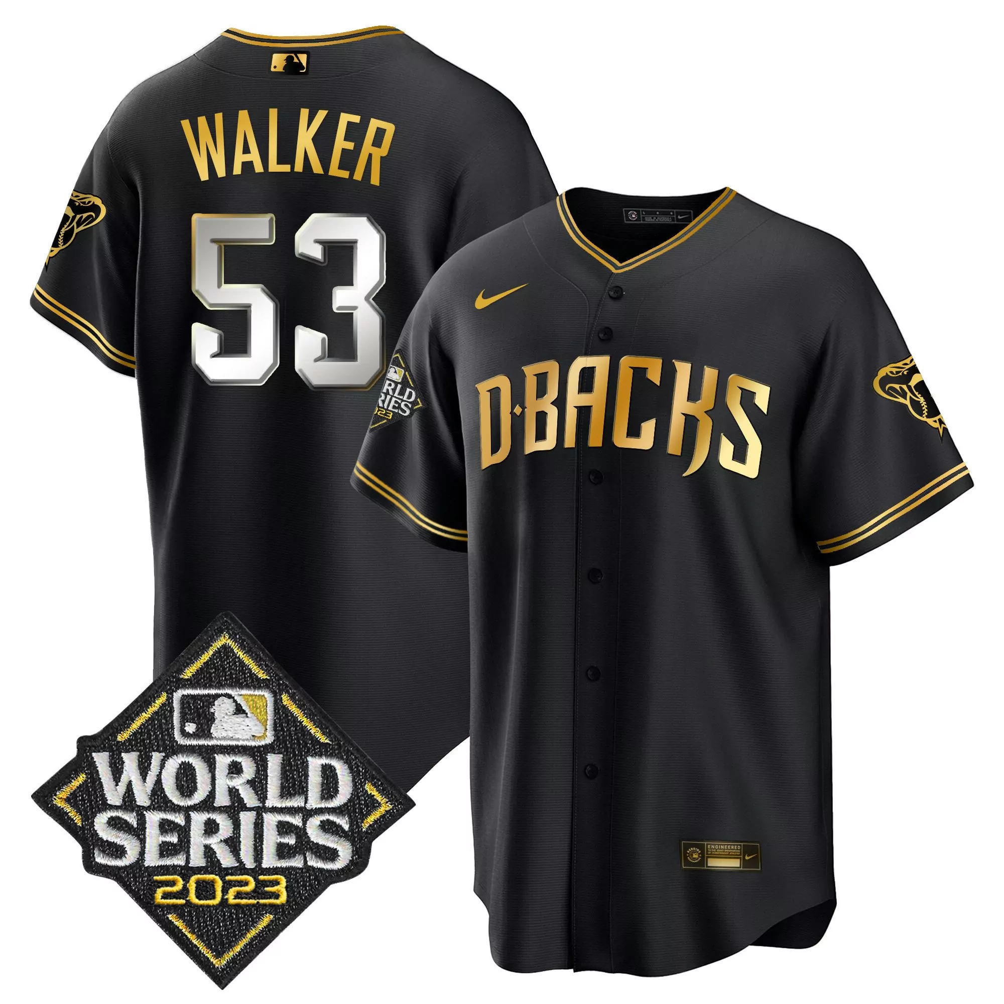 christian walker black limited mens arizona diamondbacks 2023 world series cool base gold jersey all stitched