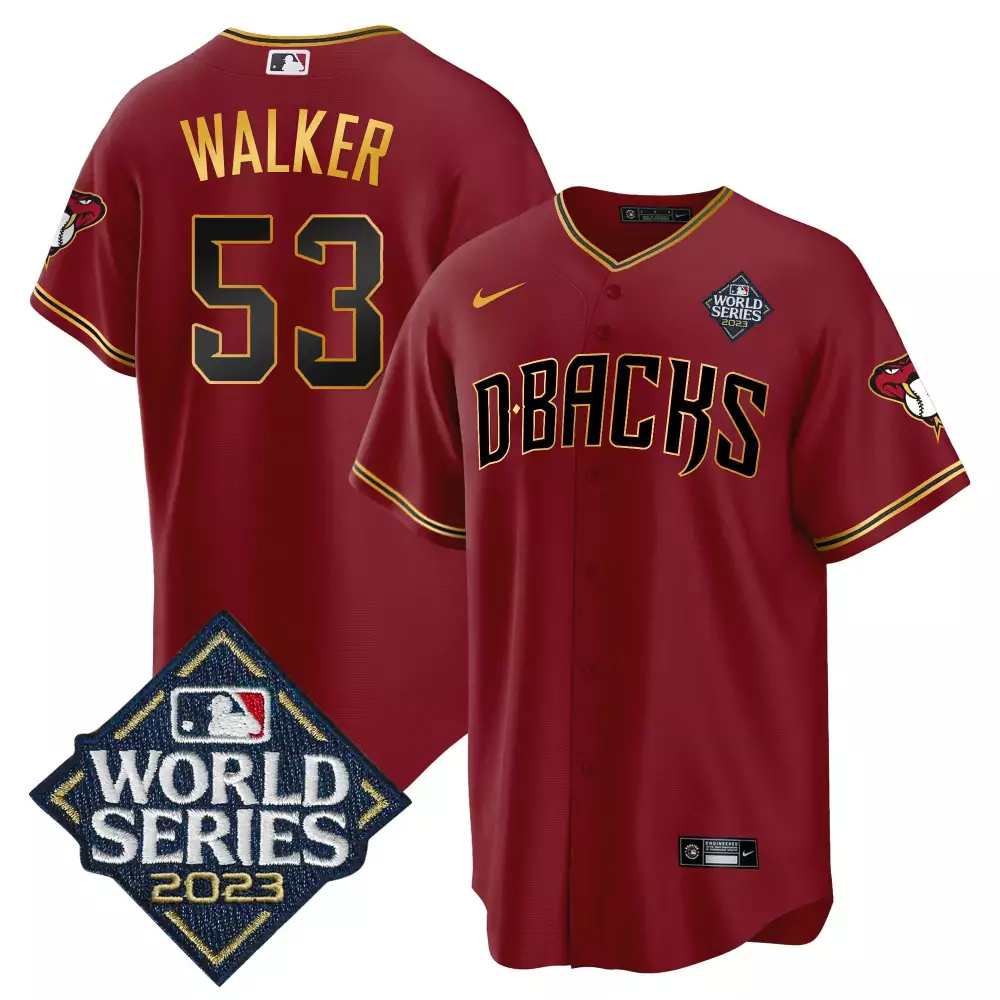 christian walker crimson gold mens arizona diamondbacks 2023 world series cool base gold jersey v2 all stitched