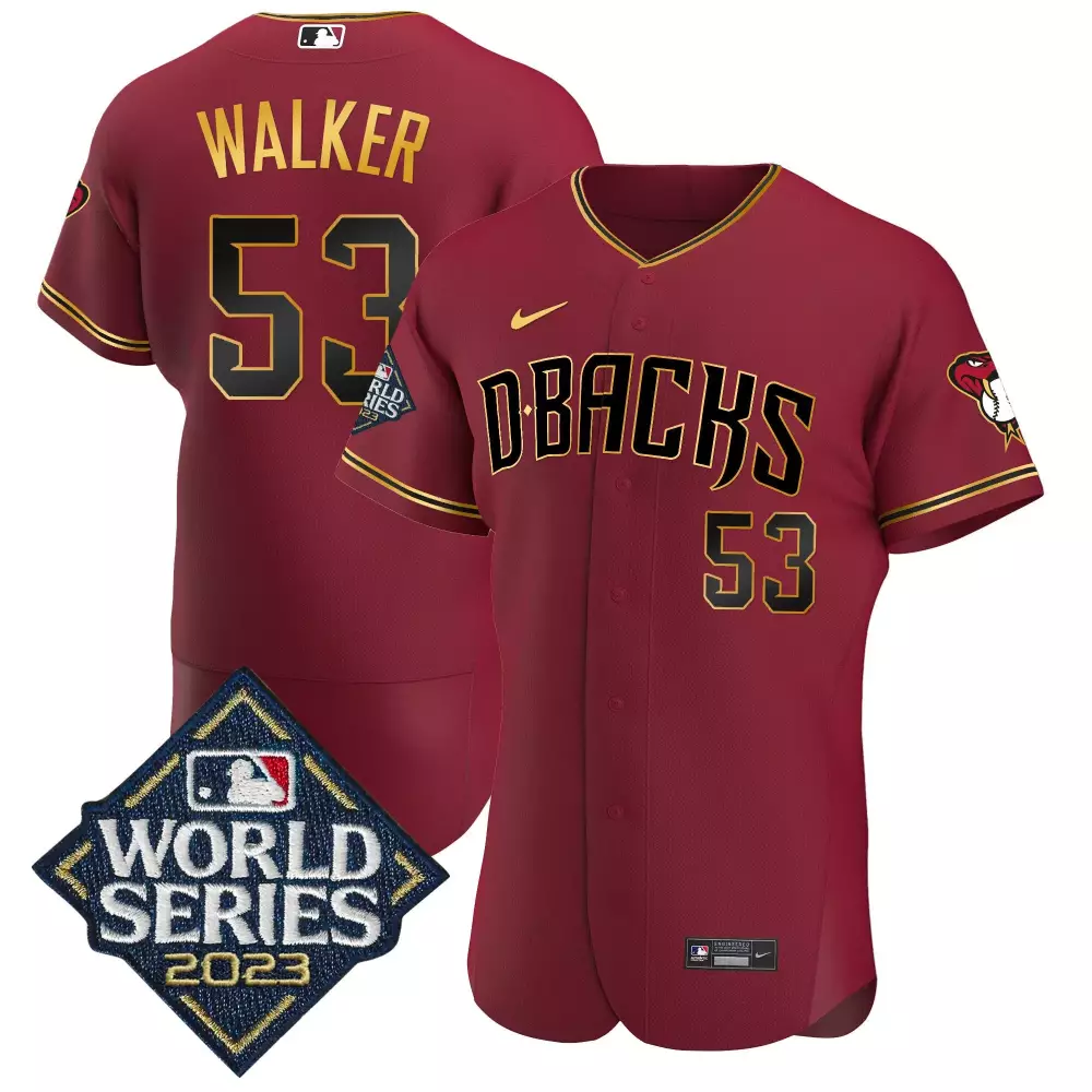 christian walker crimson gold mens arizona diamondbacks 2023 world series cool base gold jersey v2 all stitched