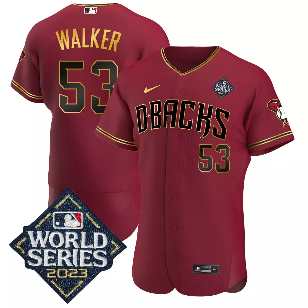 christian walker crimson gold mens arizona diamondbacks 2023 world series cool base gold jersey v2 all stitched