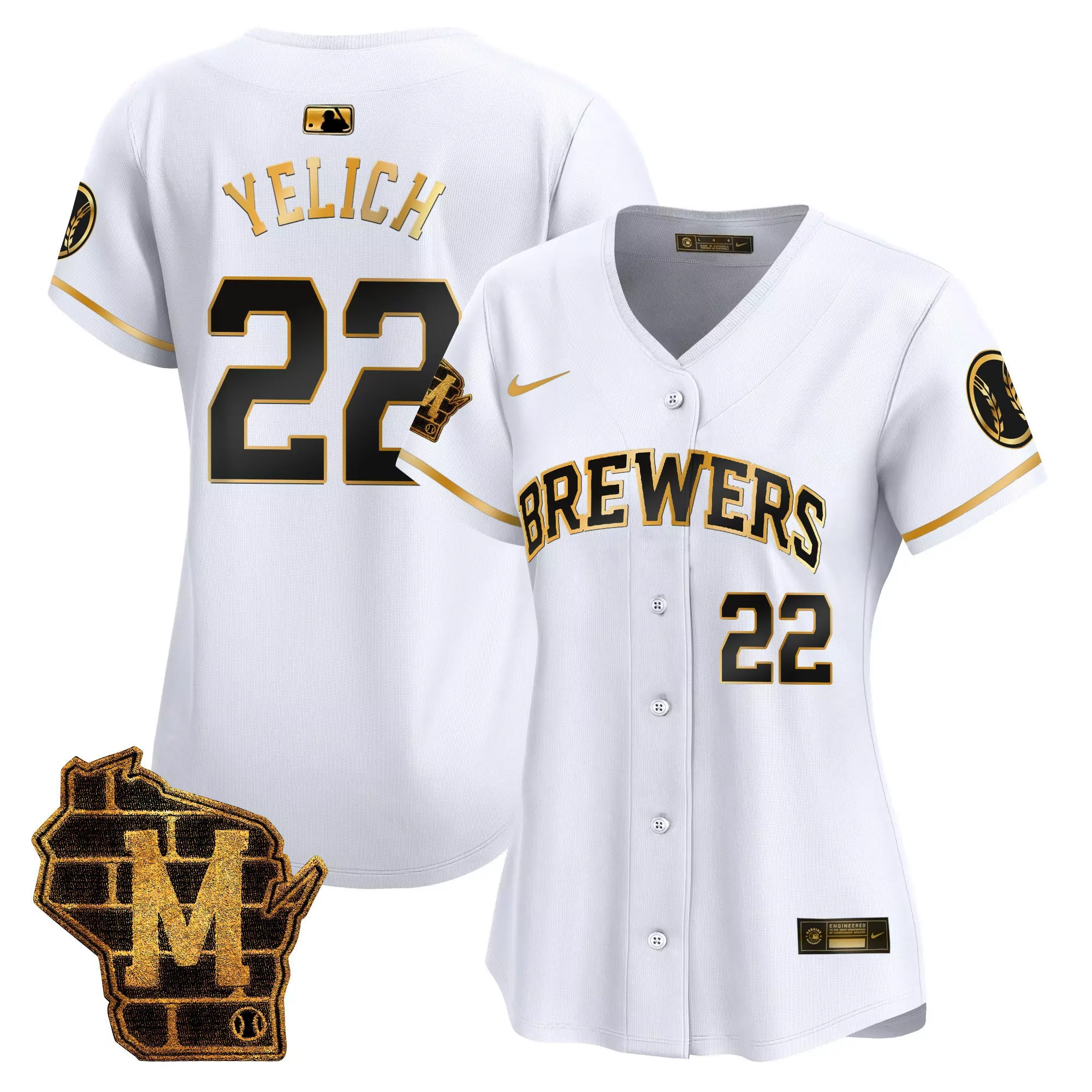 christian yelich white gold womens milwaukee brewers home patch vapor premier limited jersey all stitched