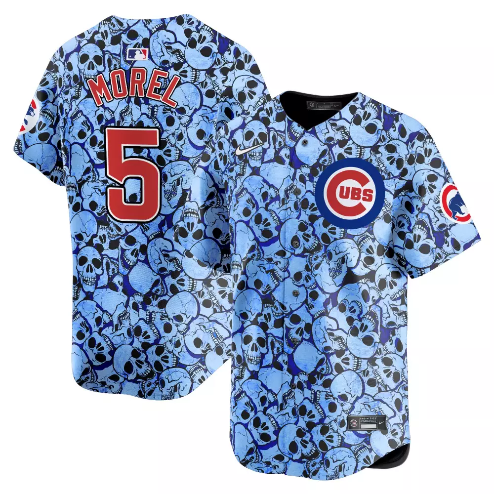 christopher morel royal unisex chicago cubs halloween skull pile vapor premier limited jersey printed