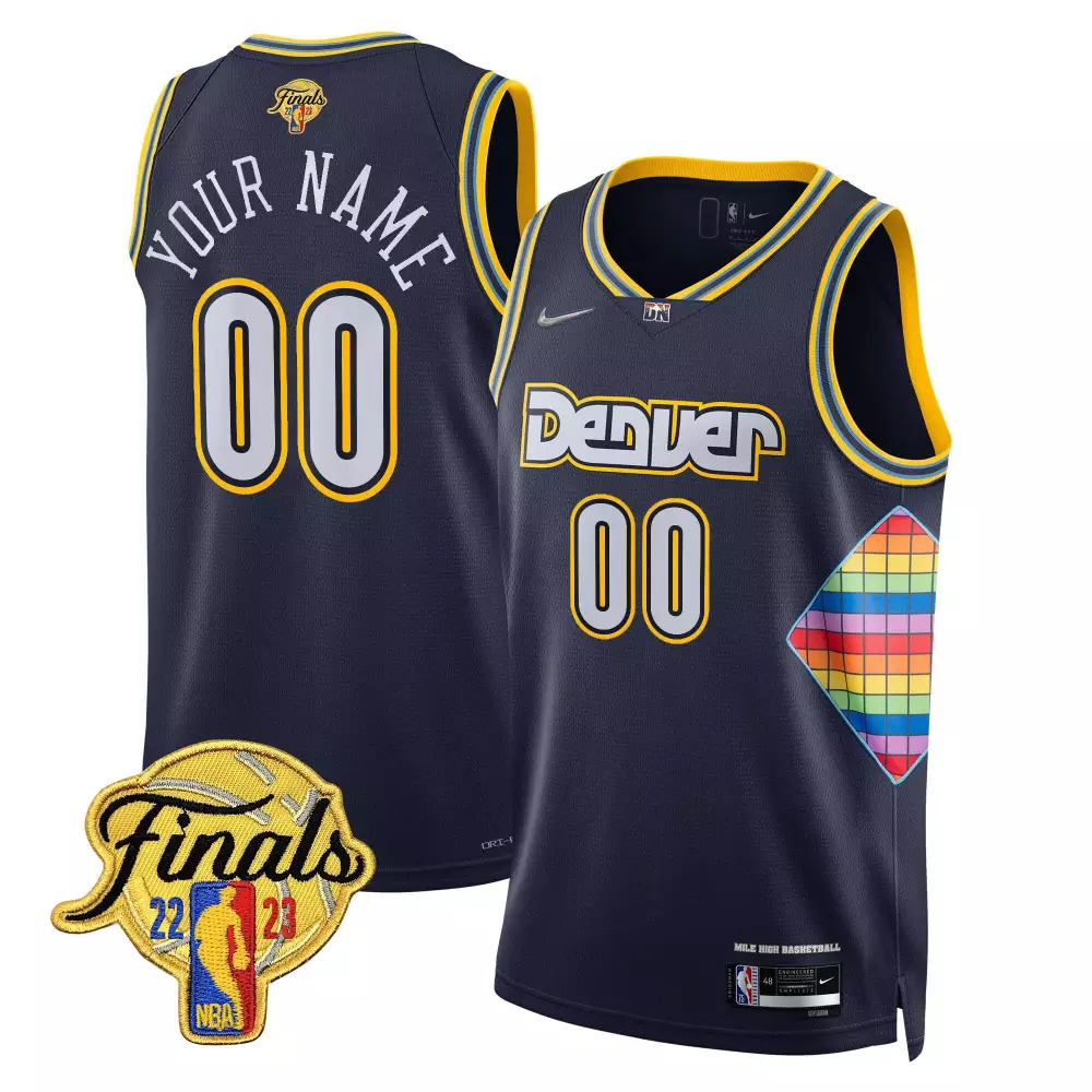 city navy men denver nuggets 2023 finals patch gold trim custom jersey all stitched