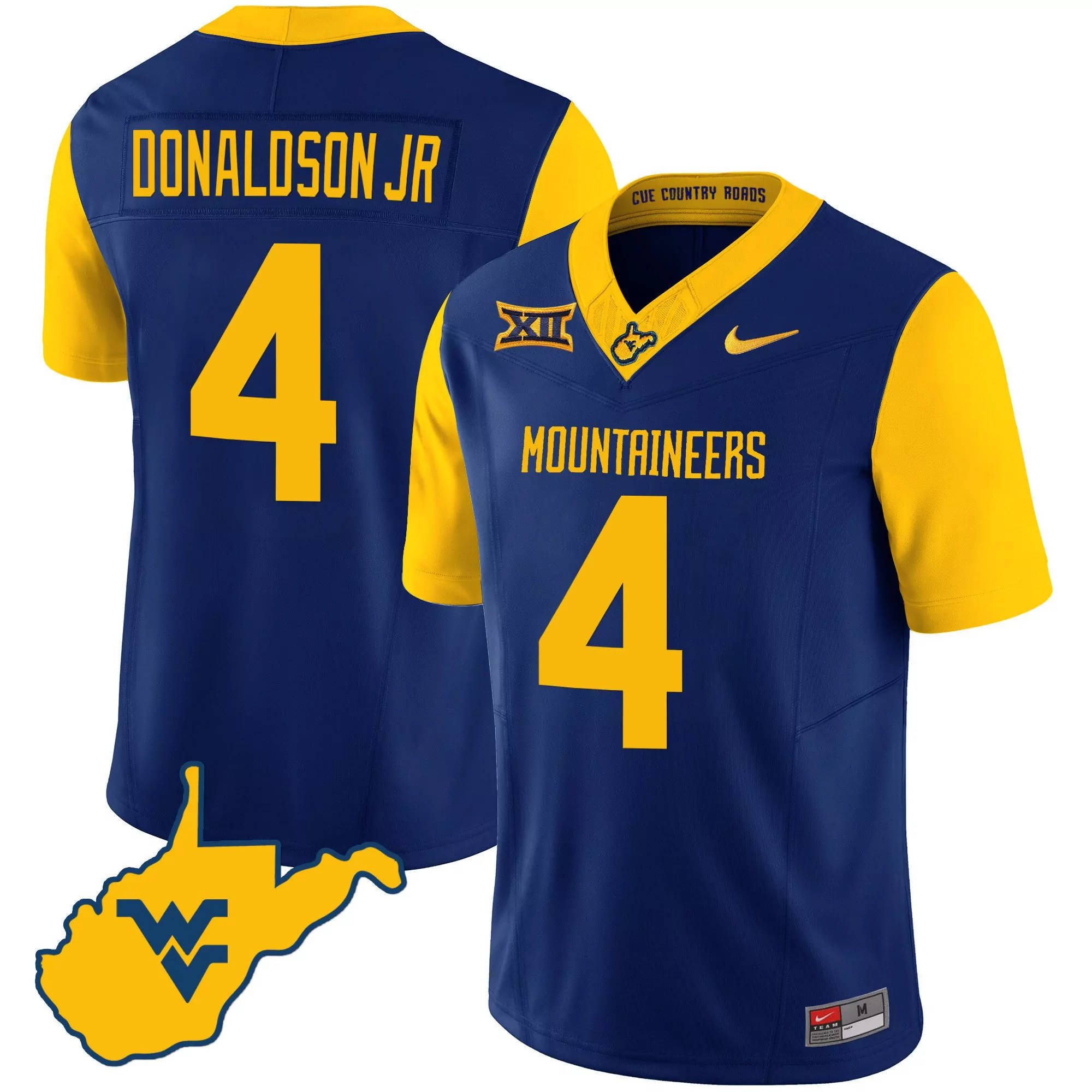 cj donaldson jr navy mens west virginia mountaineers 2023 country roads jersey all stitched