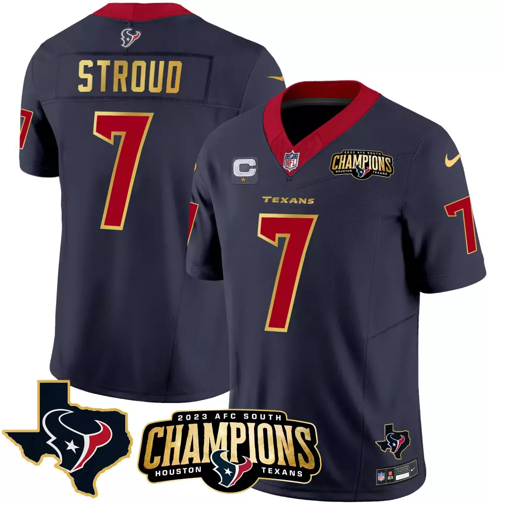CJ Stroud Texans 2023 Navy Vapor Jersey | AFC South Champions Patch Gold Trim | For Men, Women & Youth