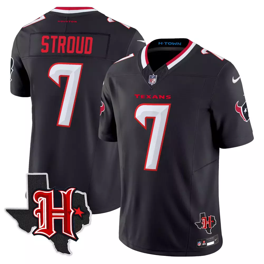 cj stroud navy mens houston texans 2024 texas patch vapor limited jersey v5 all stitched