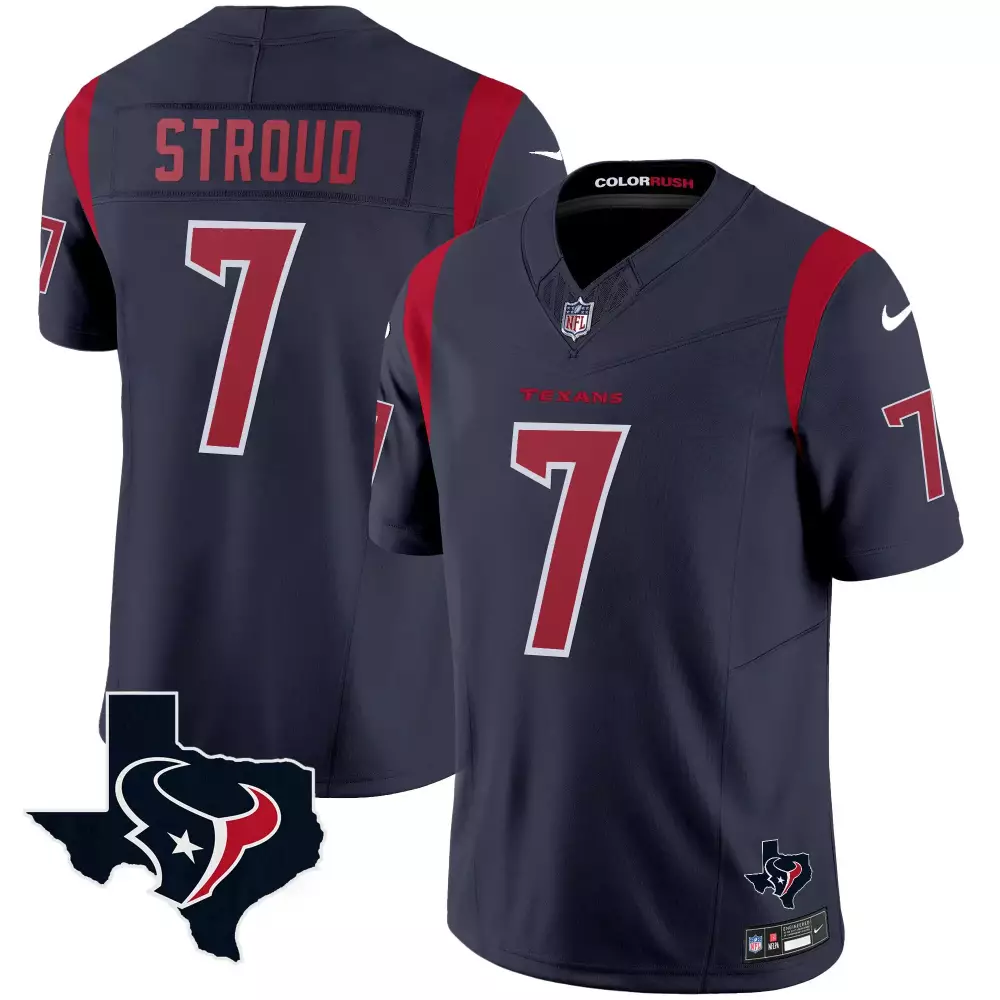 cj stroud navy mens houston texans 2024 texas patch vapor limited jersey v5 all stitched