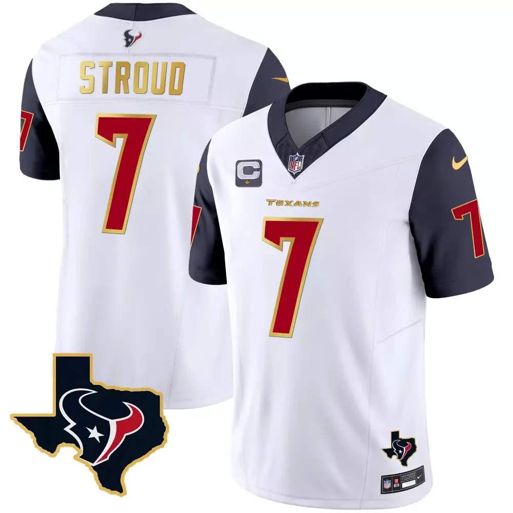 cj stroud navy sleeves mens houston texans 2023 afc south champions patch gold trim vapor jersey all stitched