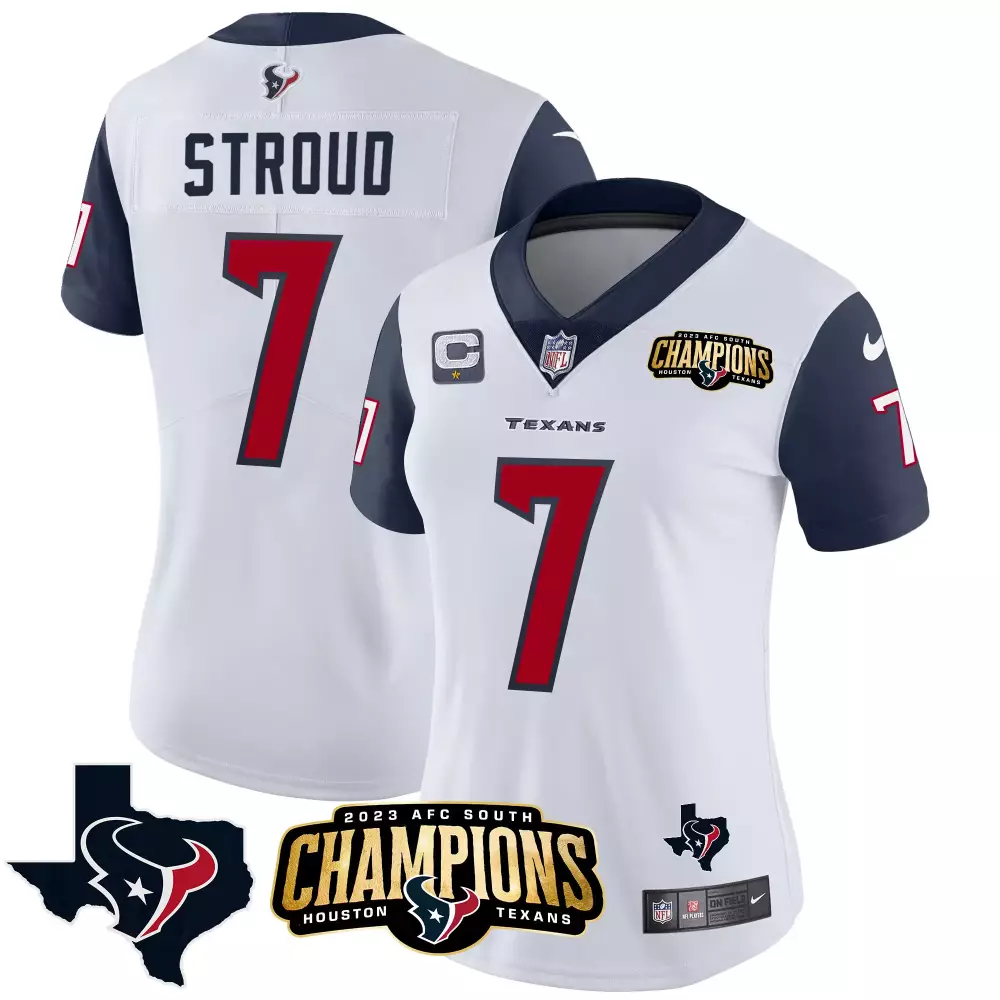 cj stroud navy sleeves mens houston texans 2023 afc south champions patch gold trim vapor jersey all stitched