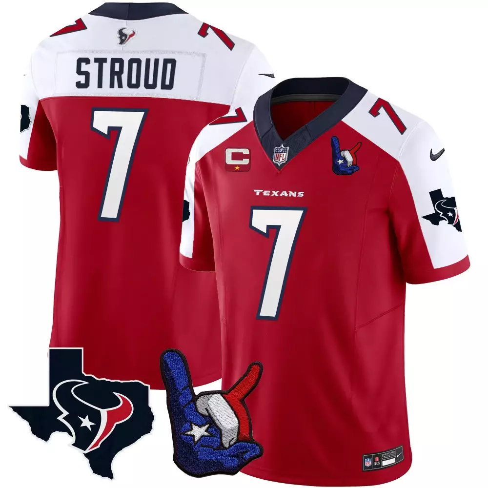 cj stroud red alternate mens houston texans 2024 texas patch vapor limited jersey all stitched