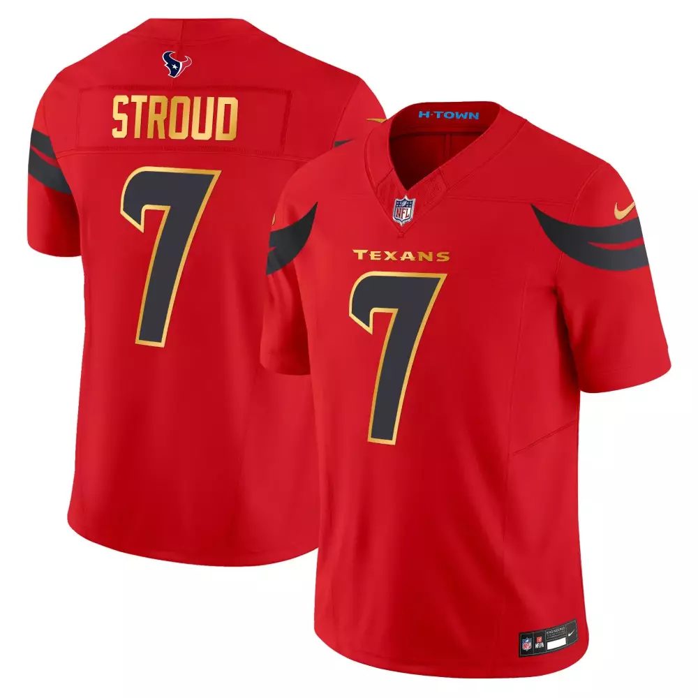 cj stroud red mens houston texans 2024 gold trim vapor limited jersey all stitched