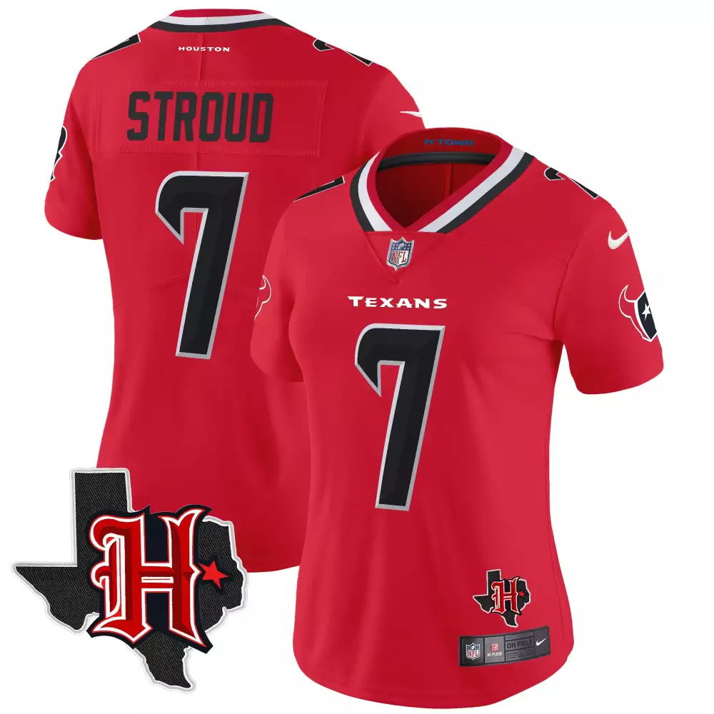 cj stroud red womens houston texans 2024 texas patch vapor limited jersey all stitched