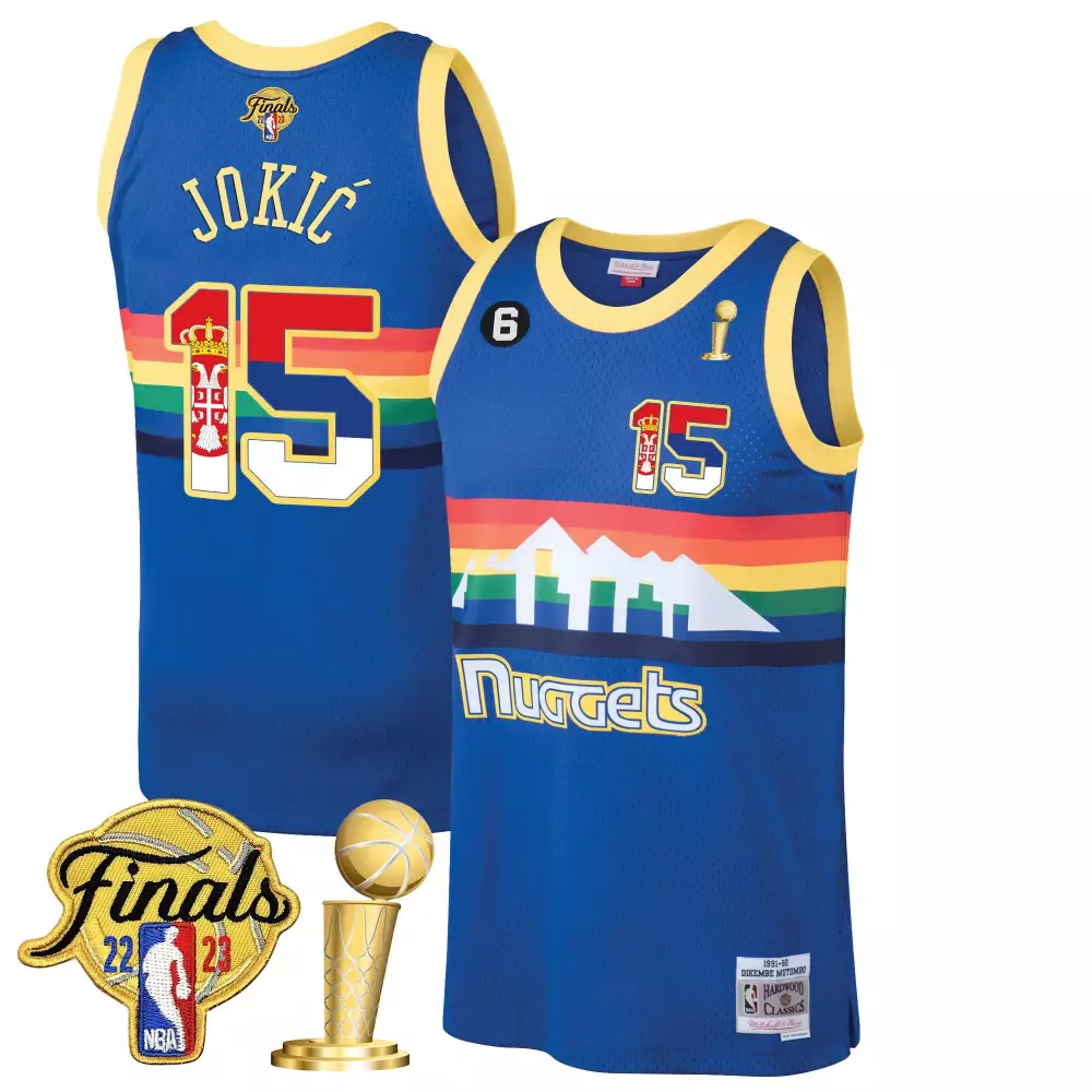 classic blue men nikola jokic denver nuggets serbia flag champions jersey all stitched