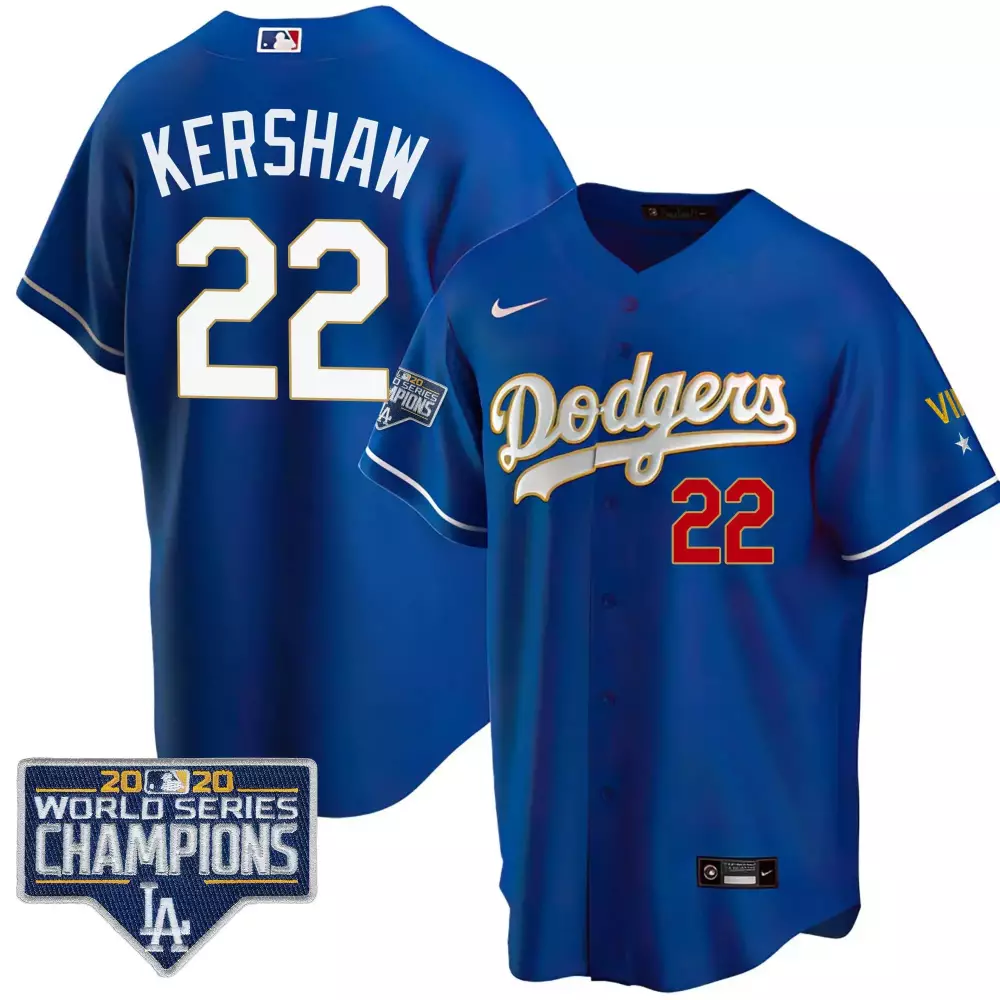 Clayton Kershaw 2020 World Series Patch Gold Limited Jersey | Cool Royal Stitched Fan Gear | For Men, Women & Youth