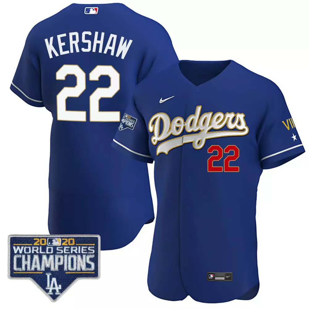 Clayton Kershaw 2020 World Series Patch Gold Limited Jersey | Cool Royal Stitched Fan Gear | For Men, Women & Youth