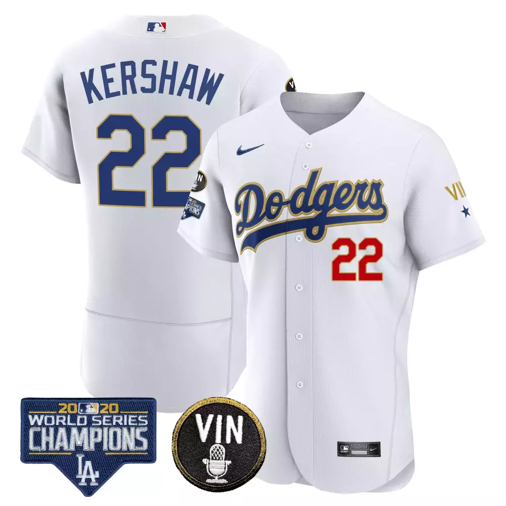 Clayton Kershaw 2020 World Series Patch Gold Limited Jersey | Cool Royal Stitched Fan Gear | For Men, Women & Youth