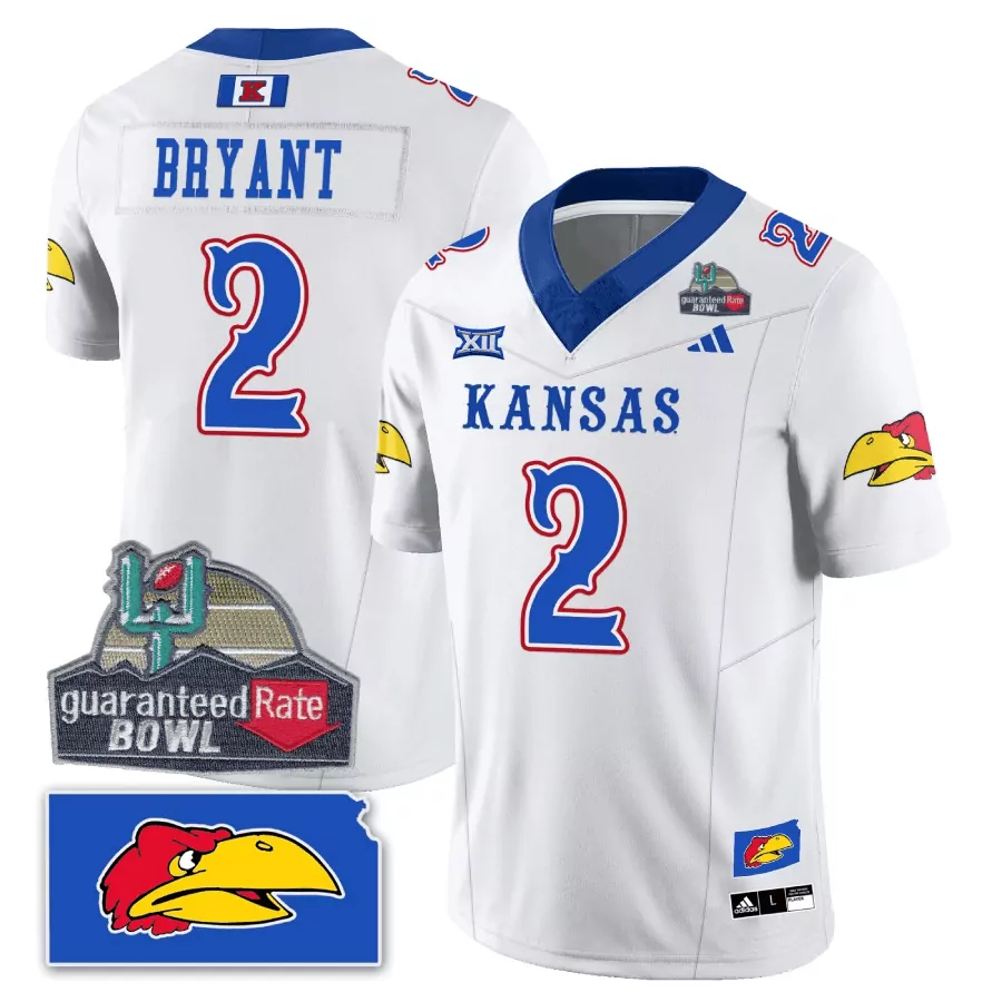 cobee bryant white mens kansas jayhawks blackhawk guaranteed rate bowl patch vapor limited jersey stitched