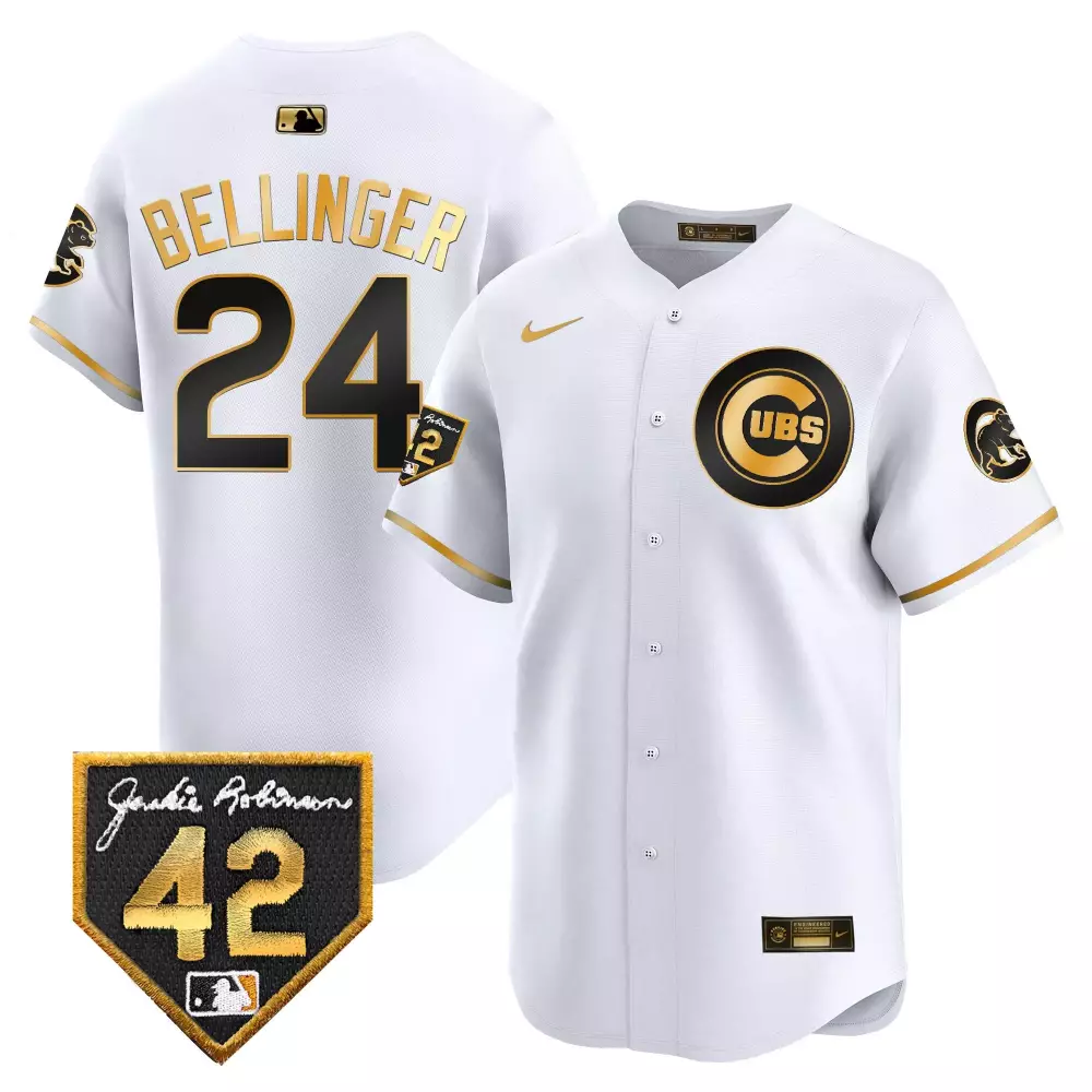 Cody Bellinger Cubs 2024 Jackie Robinson Patch Jersey V2 | Stitched White Gold Limited Edition | For Men, Women & Youth
