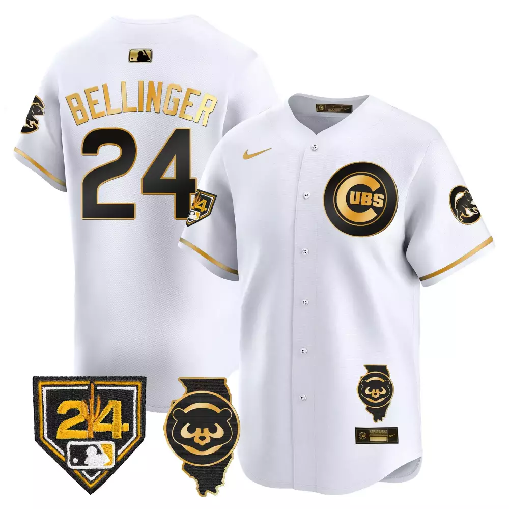 Cody Bellinger Cubs Spring Training Illinois Patch Jersey | Stitched White Gold Limited Edition | For Men, Women & Youth