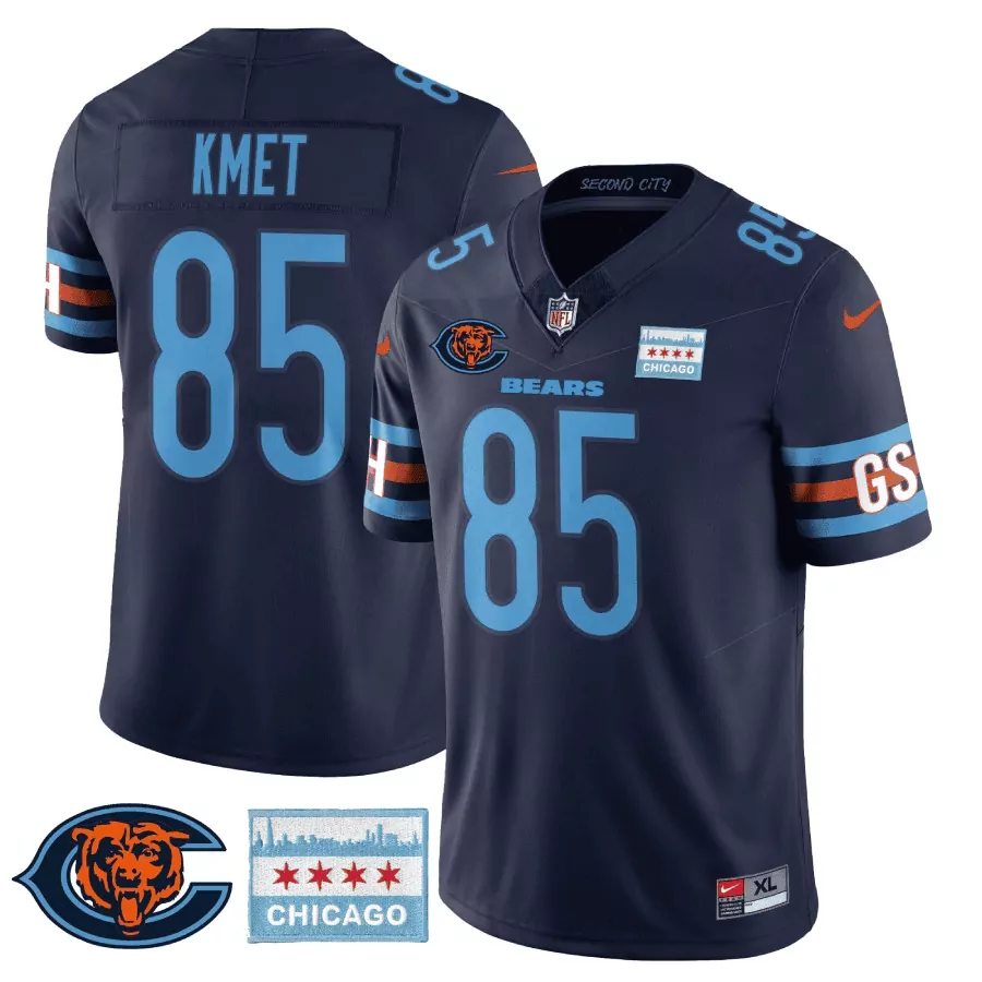 Cole Kmet Men's Chicago Bears Navy City Edition GSH Jersey | Chicago Flag | Stitched | Gift Idea | For Men, Women & Youth