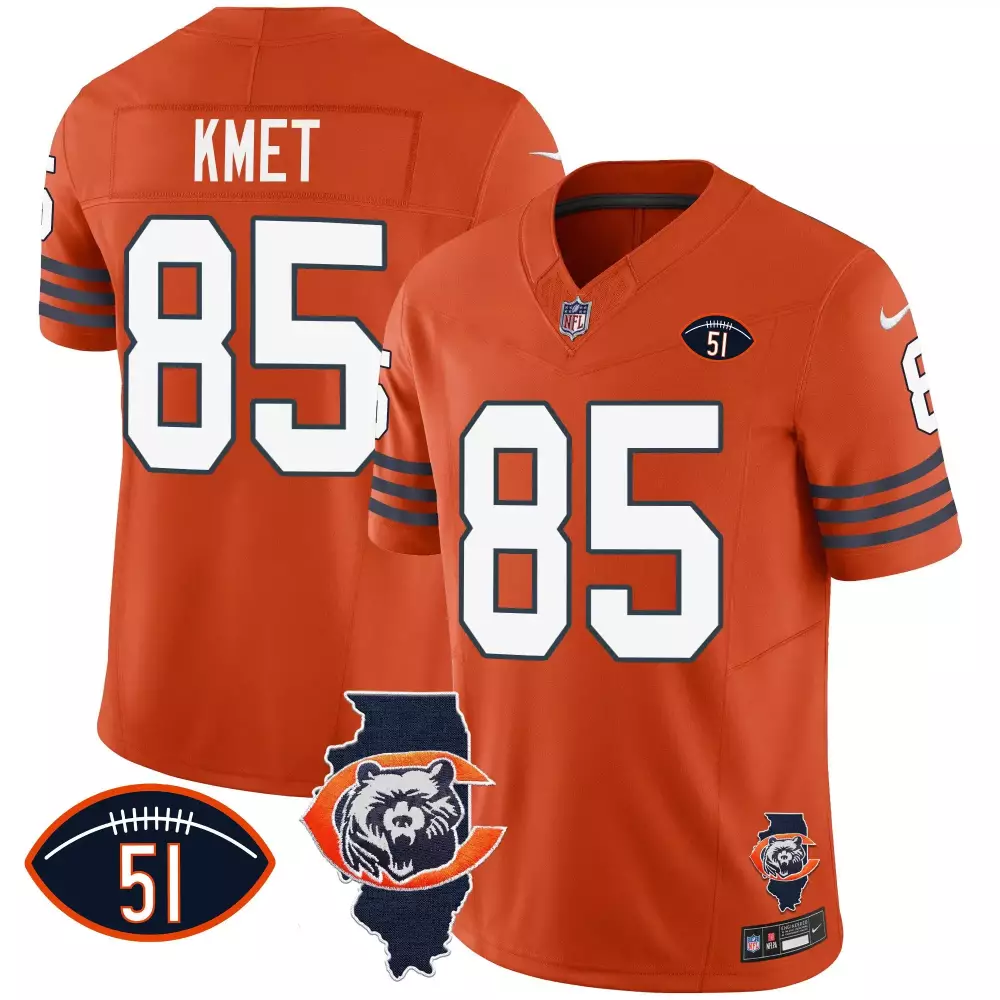 cole kmet orange mens chicago bears illinois patch vapor limited jersey v2 all stitched
