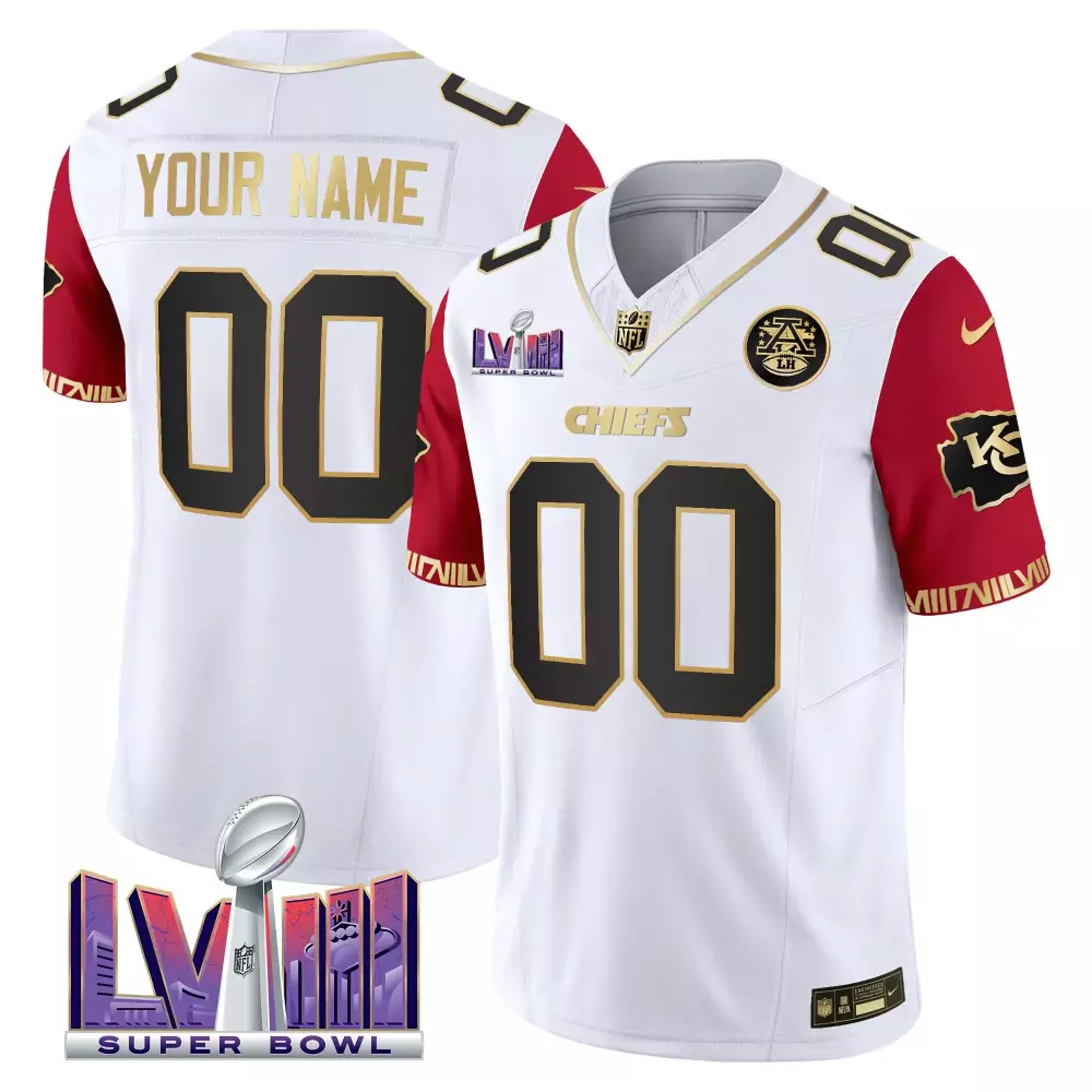 Kansas City Chiefs Youth Super Bowl LVIII Pattern Gold Vapor Jersey | Custom Design | For Men, Women & Youth