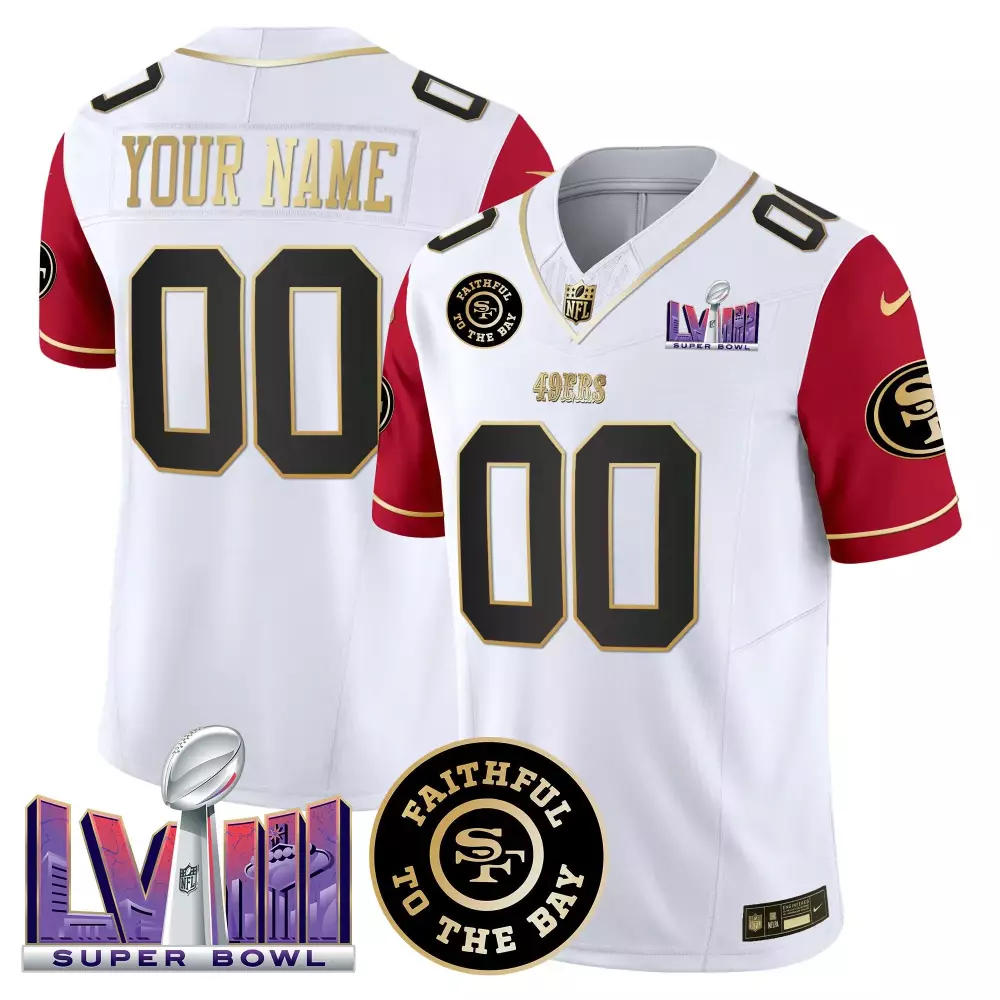 color sleeves youth san francisco 49ers faithful super bowl lviii patch vapor custom jersey v2 all stitched