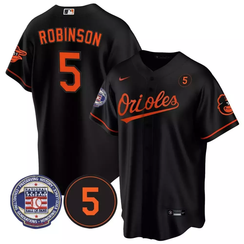 cool base black 5 brooks robinson baltimore orioles hall of fame patch jersey all stitched