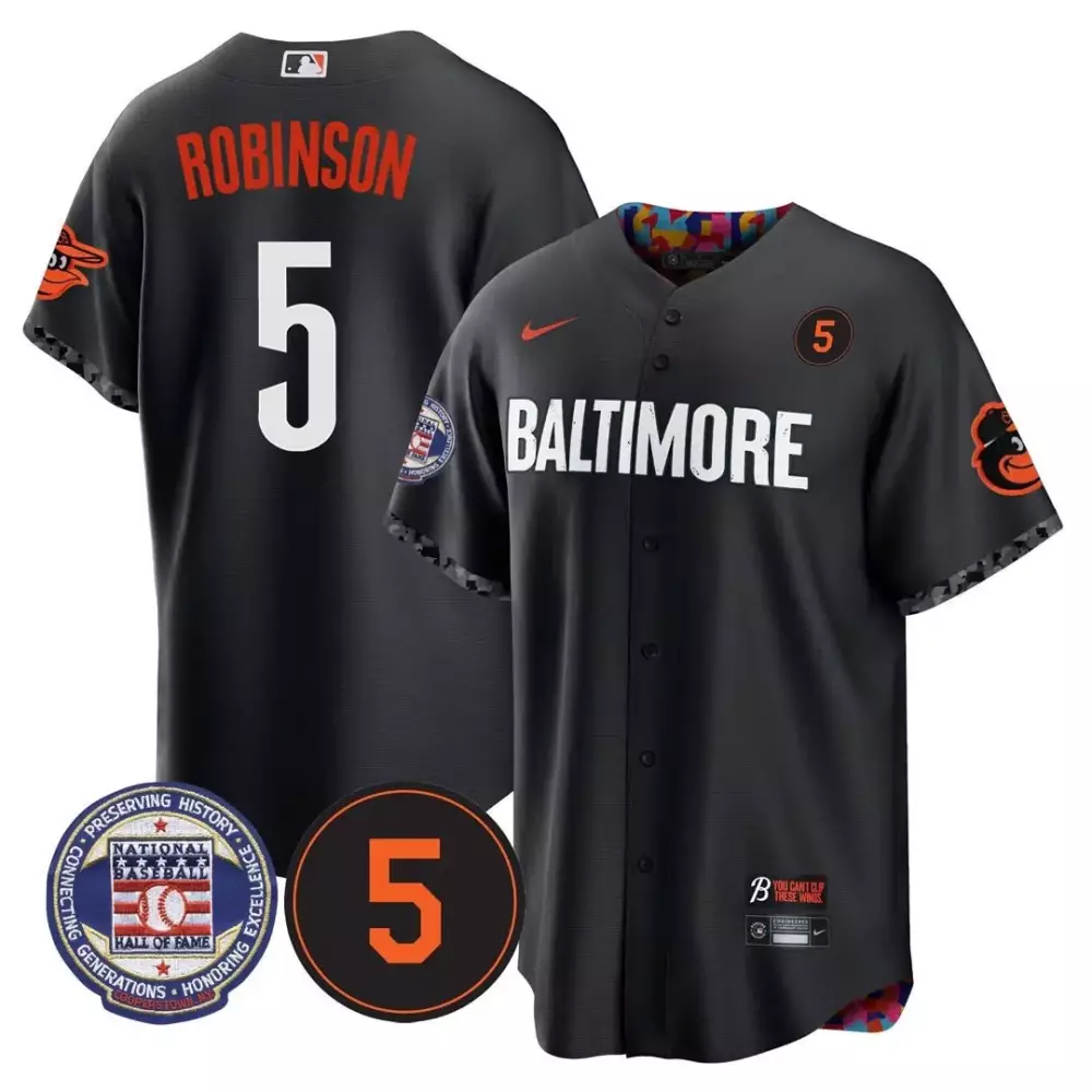 cool base black 5 brooks robinson baltimore orioles hall of fame patch jersey all stitched