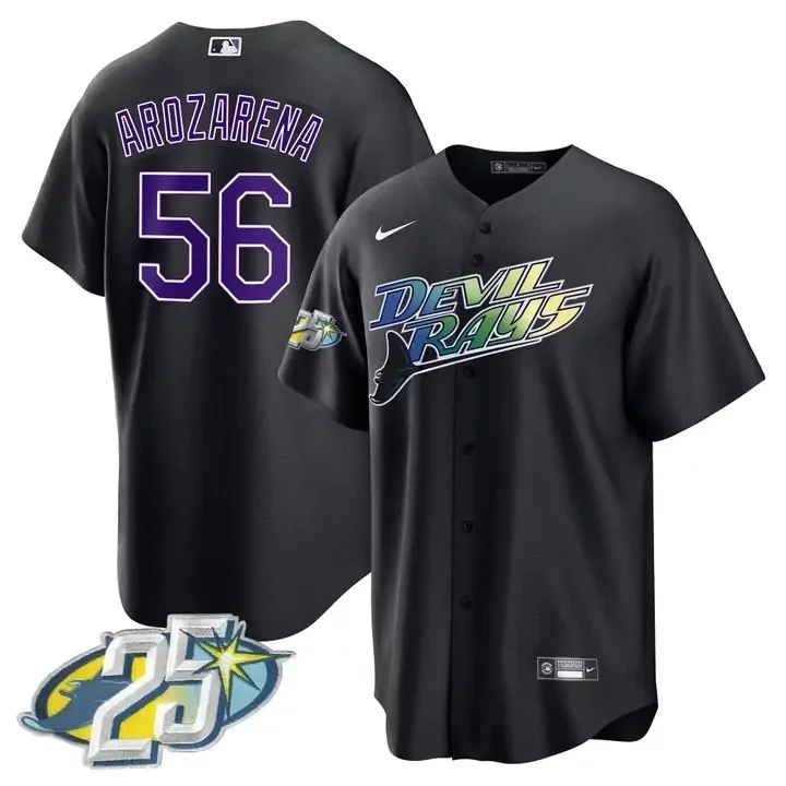 cool base men randy arozarena tampa bay rays 25th anniversary black jersey all stitched