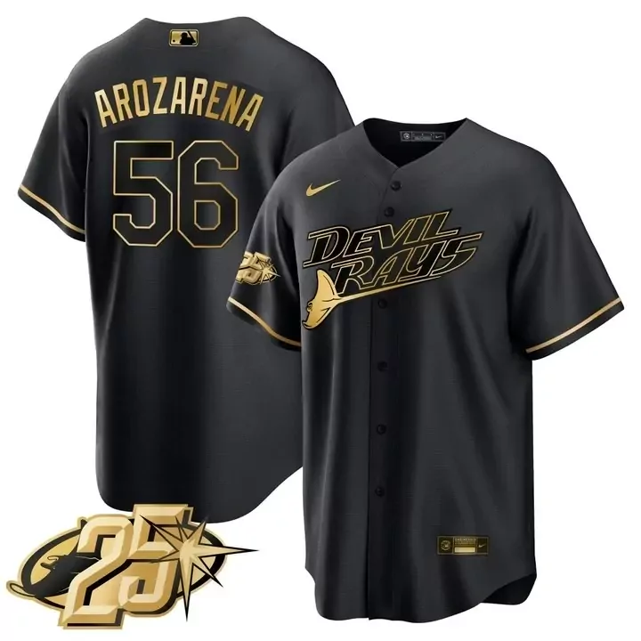 cool base men tampa bay rays randy arozarena black gold jersey all stitched