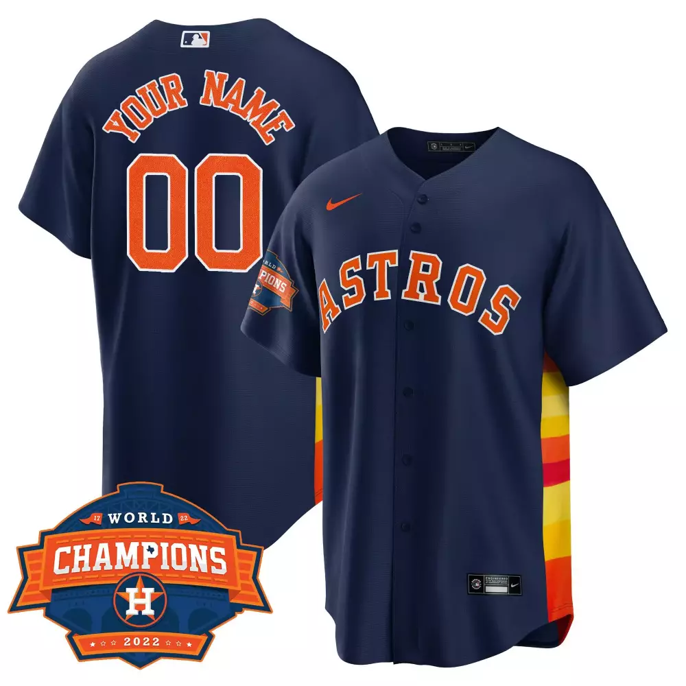 cool navy men houston astros 2022 champions limited custom name and number jersey all stitched