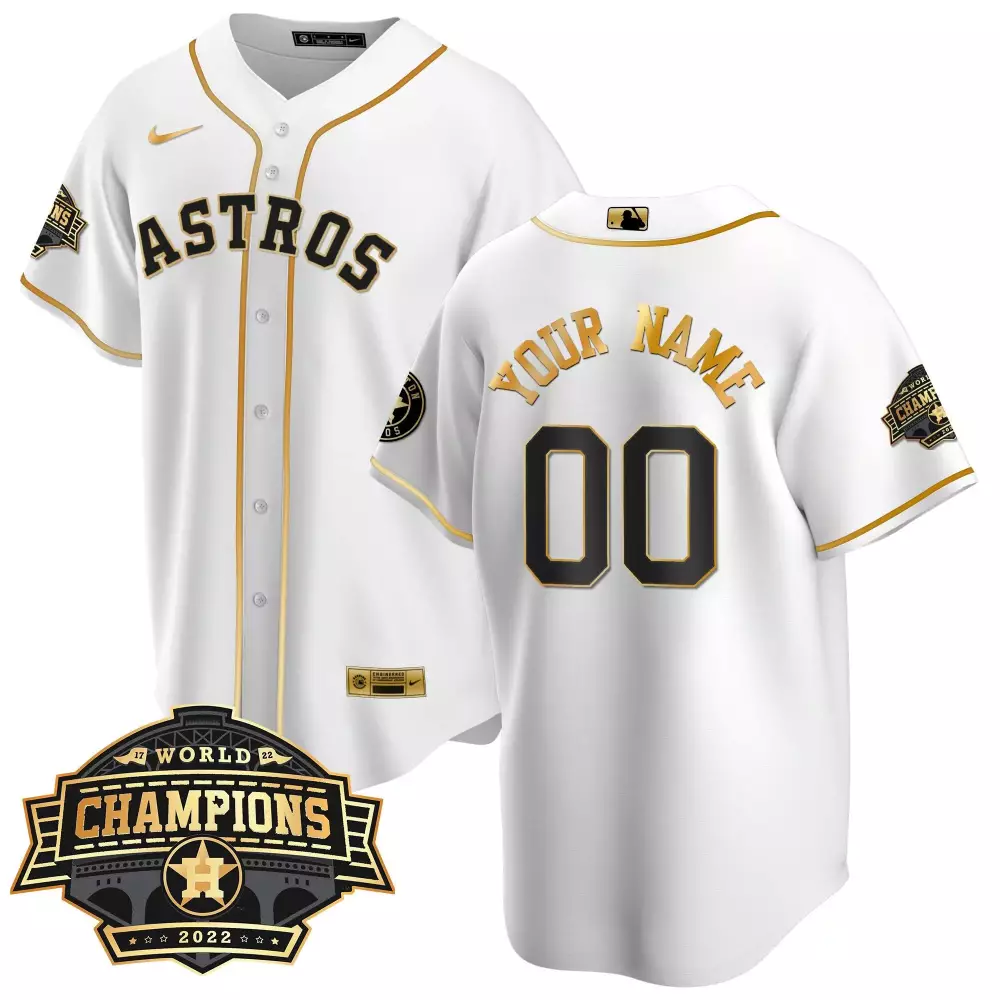 Cool White Gold Men Astros 2022 Champions Custom Jersey | Limited Edition Vapor Premier | Fan Gear for Men, Women & Youth