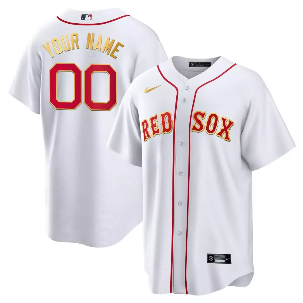 cool white men boston red sox gold trim custom jersey all stitched