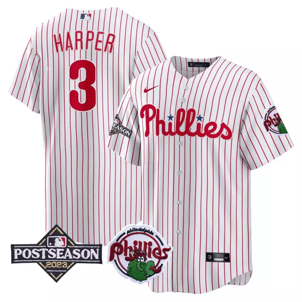 cool red men bryce harper philadelphia phillies 2023 postseason patch jersey all stitched