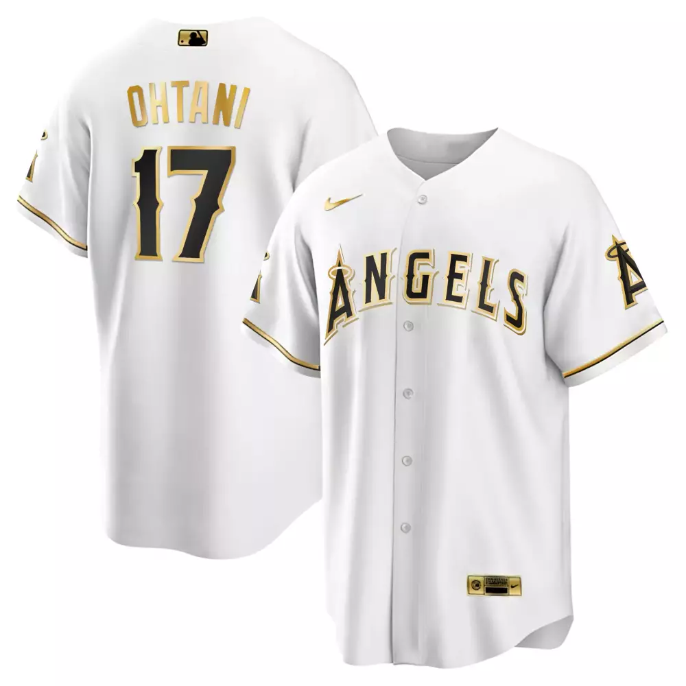 cool white men shohei ohtani los angeles angels white gold black gold jersey all stitched