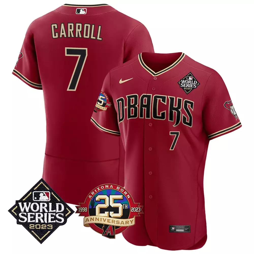 corbin carroll red mens arizona diamondbacks jersey 2023 world series 25th anniversary patch jersey all stitched