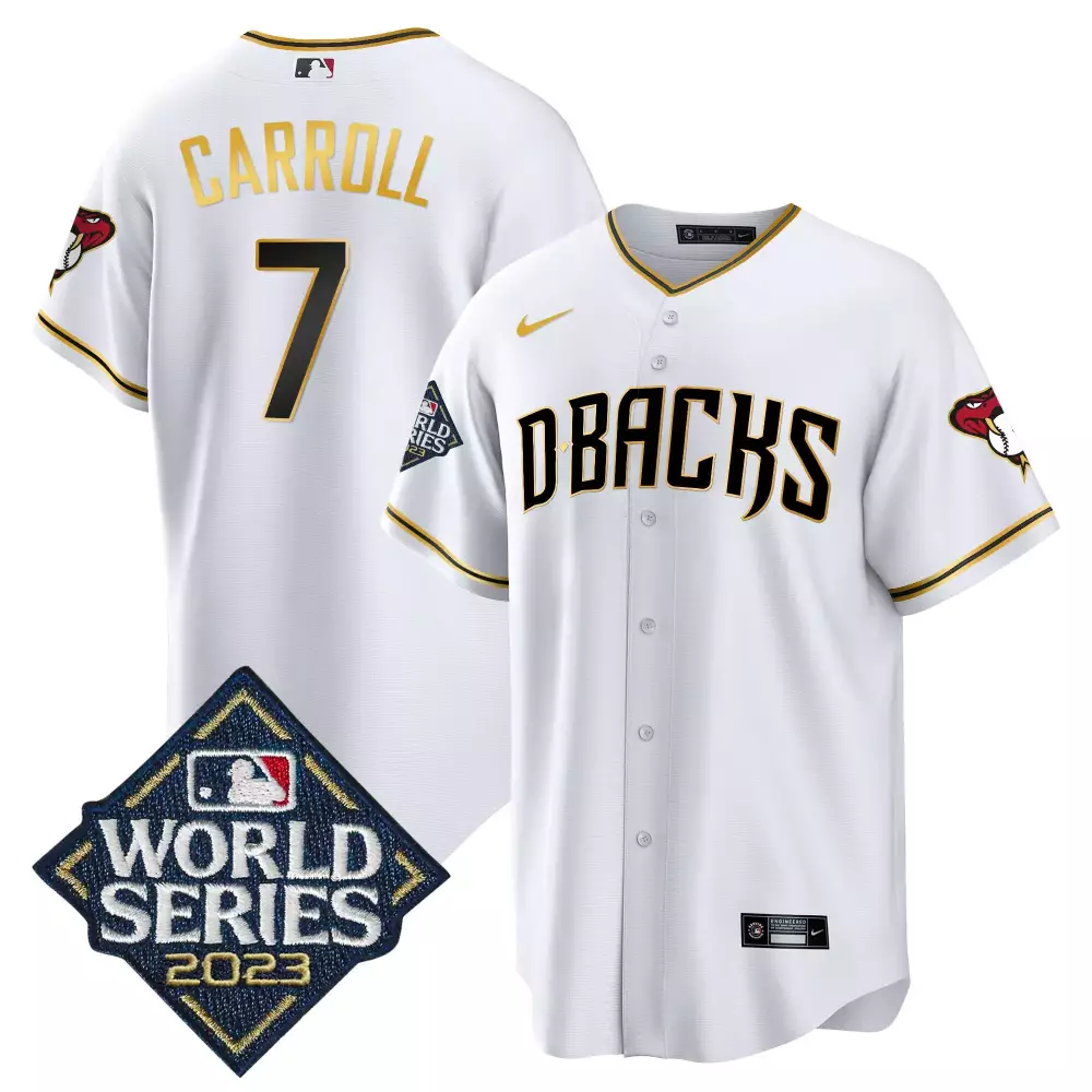 corbin carroll white gold mens arizona diamondbacks 2023 world series cool base gold jersey all stitched